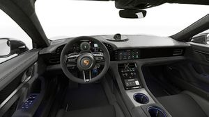 Binnenaanzicht van het stuur en het dashboard van de Taycan Turbo GT