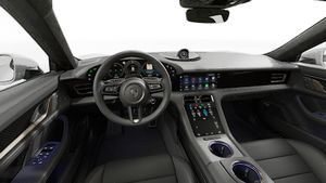 Binnenaanzicht van het stuur en het dashboard van de Taycan Turbo S Cross Turismo