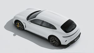 Buitenaanzicht van de  Taycan Turbo S Cross Turismo van bovenaf gezien