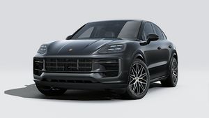 Външен изглед на Cayenne E-Hybrid Coupé Black Edition , показващ предната и лявата страна на автомобила
