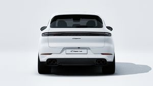 Exterior view of Cayenne E-Hybrid Black Edition showing the rear of the car