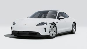 Exterior view of Taycan 4 showing the front and left side of the car