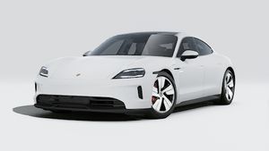 Exterior view of Taycan 4S showing the front and left side of the car