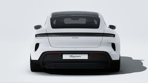 Exterior view of Taycan Turbo showing the rear of the car