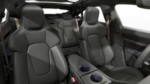 Interior view showing the front seats of Taycan Turbo S