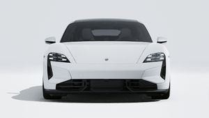 Exterior view of Taycan Turbo S showing the front of the car