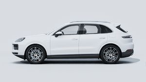 Vista exterior do sítio Cayenne E-Hybrid (2026) mostrando o lado esquerdo do automóvel