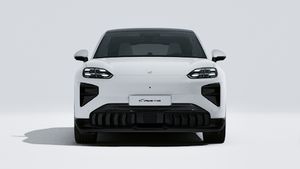 Vista exterior do Cayenne Turbo Coupé Electric mostrando a frente do automóvel