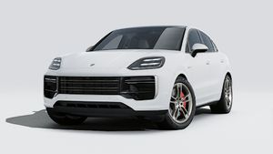 Exterior view of Cayenne Turbo E-Hybrid Coupé showing the front and left side of the car