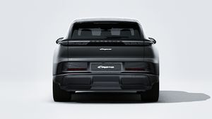 Exterior view of Cayenne Electric showing the rear of the car