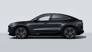Exterior view of Cayenne Turbo Coupé Electric showing the left side of the car