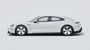 Exterior view of Taycan 4S showing the left side of the car