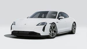 Exterior view of Taycan Turbo showing the front and left side of the car