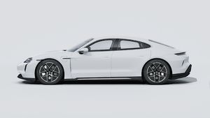 Exterior view of Taycan Turbo showing the left side of the car