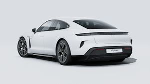 Exterior view of Taycan Turbo showing the back and left side of the car