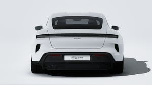 Exterior view of Taycan Turbo showing the rear of the car