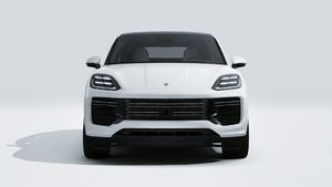 Vista esterna di Cayenne Turbo E-Hybrid Coupé che mostra la parte anteriore della vettura