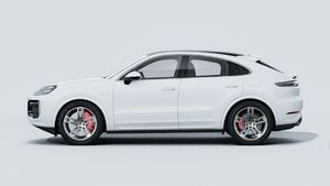 Vista esterna di Cayenne Turbo E-Hybrid Coupé che mostra il lato sinistro della vettura