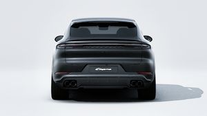 Vista esterna di Cayenne E-Hybrid Coupé Black Edition che mostra la parte posteriore della vettura