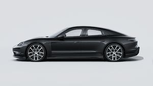 Die Außenansicht von Taycan Black Edition zeigt die linke Seite des Fahrzeugs