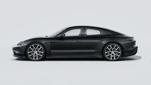Die Außenansicht von Taycan Black Edition zeigt die linke Seite des Fahrzeugs