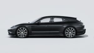 Die Außenansicht von Taycan Sport Turismo Black Edition zeigt die linke Seite des Fahrzeugs