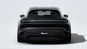 Außenansicht von Taycan Sport Turismo Black Edition mit Blick auf das Heck des Fahrzeugs
