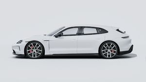 Vista esterna di Taycan 4S Sport Turismo Black Edition che mostra il lato sinistro della vettura