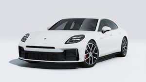 Vue extérieure de Panamera 4S E-Hybrid montrant l'avant et le côté gauche de la voiture
