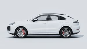 Vista exterior de Cayenne Turbo E-Hybrid Coupe mostrando el lado izquierdo del coche