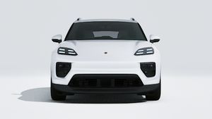 Vista exterior de Macan Electric mostrando la parte delantera del coche