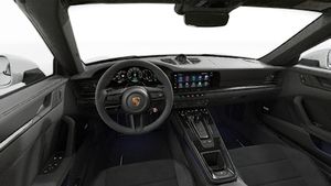 Interior view showing the steering wheel and dashboard of 911 Targa 4 GTS