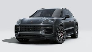 Exterior view of Cayenne S E-Hybrid Black Edition showing the front and left side of the car