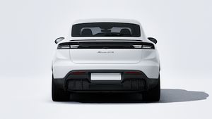 Exterior view of Macan GTS Electric showing the rear of the car