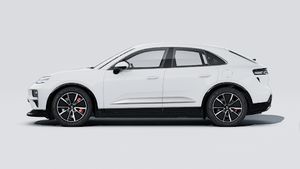 Exterior view of Macan Turbo Electric showing the left side of the car
