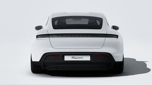 Exterior view of Taycan showing the rear of the car