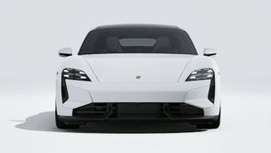 Exterior view of Taycan Turbo S showing the front of the car
