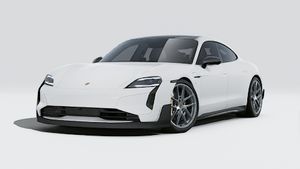 Exterior view of Taycan Turbo GT showing the front and left side of the car