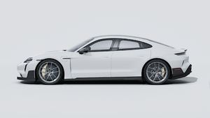 Exterior view of Taycan Turbo GT showing the left side of the car