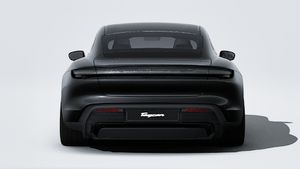 Exterior view of Taycan 4S Black Edition showing the rear of the car