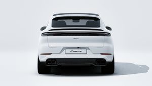 Exterior view of Cayenne Turbo E-Hybrid Coupé showing the rear of the car