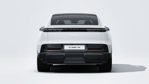 Exterior view of Cayenne Coupé Electric showing the rear of the car