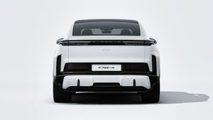 Exterior view of Cayenne Turbo Coupé Electric showing the rear of the car