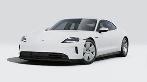 Exterior view of Taycan showing the front and left side of the car