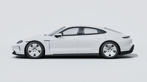 Exterior view of Taycan showing the left side of the car
