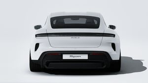 Exterior view of Taycan Turbo S showing the rear of the car
