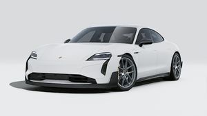 Exterior view of Taycan Turbo GT showing the front and left side of the car