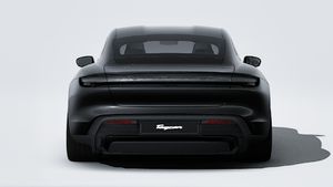Exterior view of Taycan Black Edition showing the rear of the car