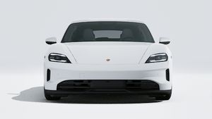 Exterior view of Taycan 4S Sport Turismo showing the front of the car