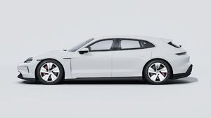 Exterior view of Taycan 4S Sport Turismo showing the left side of the car